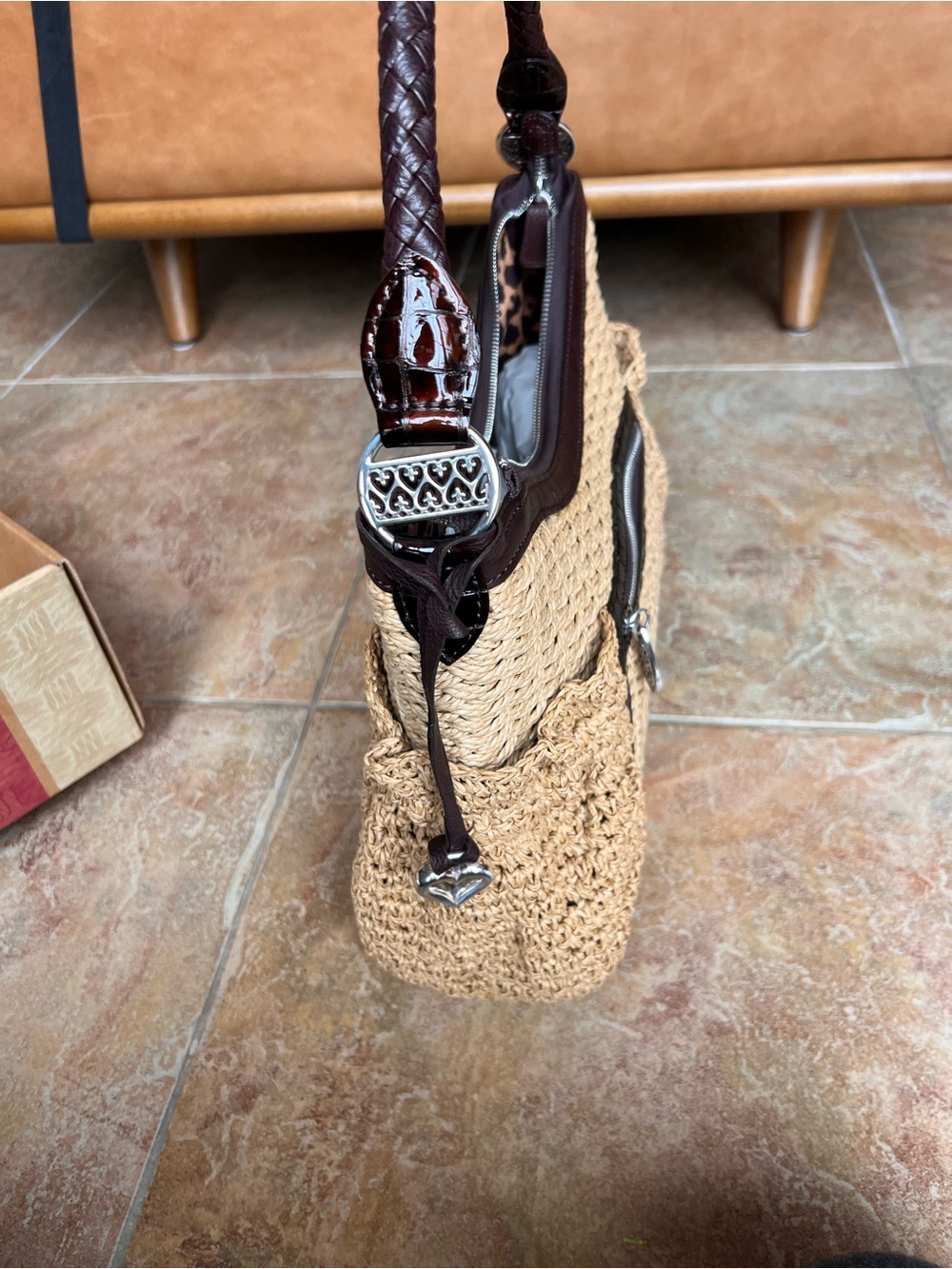 Brighton Natural Straw Shoulder Bag with Dark Brown Trim - Picture 4 of 6